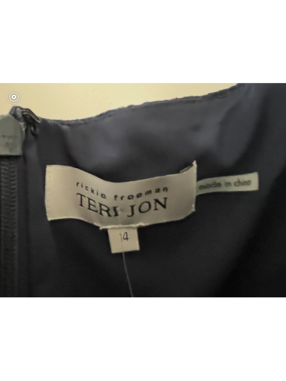 Rickie Freeman for Teri Jon Off-the- Shoulder High Low Navy Jacquard Gown S 14 - Picture 7 of 9